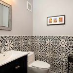 modern bathroom with black and white deco tile on the walls black and white bathroom
