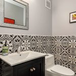 black and white hall bath